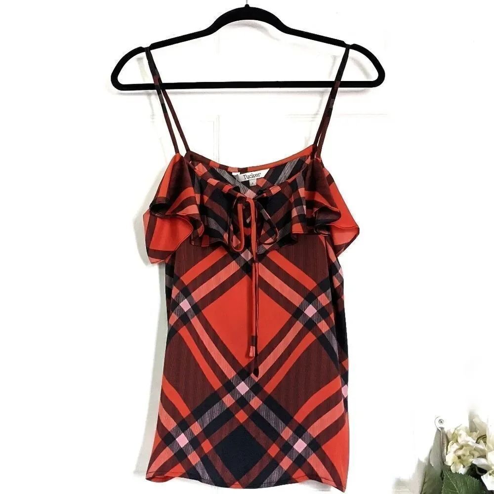 Tucker Ruffle Camisole The JCRT Mr. Claus Plaid in Double Georgette Silk Top
